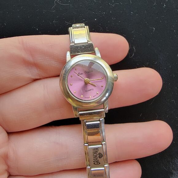 Vintage Watch Pink Dial Charm Bracelet Quartz Dainty Stretch Gift for Grandma - Picture 9 of 10